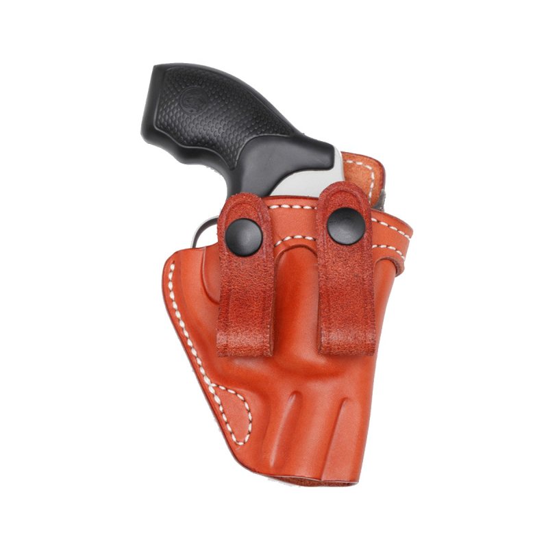 Premium Leather IWB Holster With Belt Straps front view showing dual snap loops