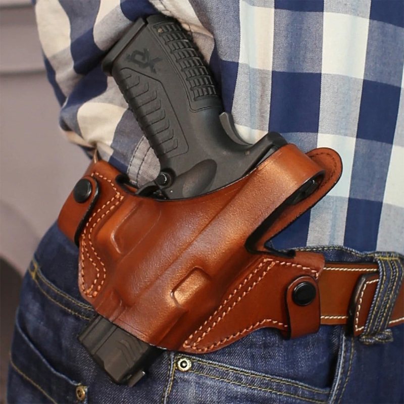 OWB Leather Gun Holster - Custom Molded Holster with Reinforced Steel Thumb Break