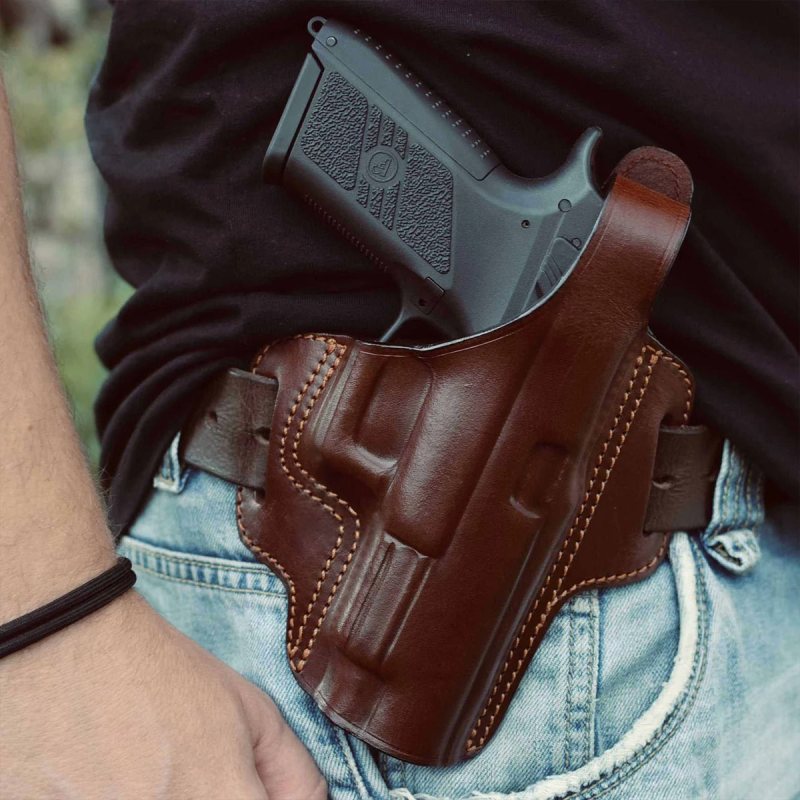 Handcrafted OWB Leather Gun Holster - Custom Molded Full-Grain Leather Holster for Perfect Fit and Security with Reinforced Steel Thumb Break