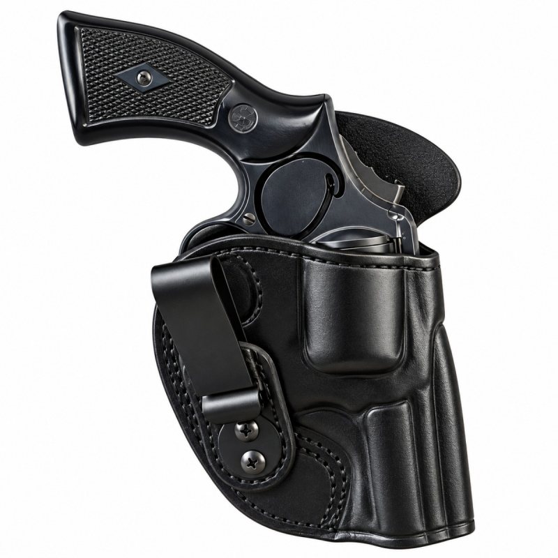 Smith & Wesson K-Frame black leather IWB revolver holster with metal belt clip