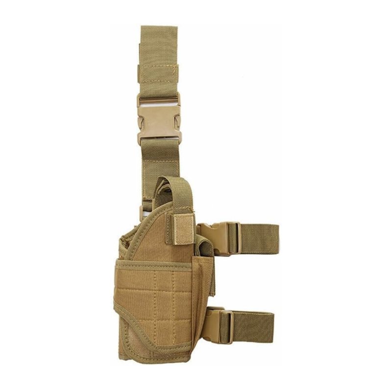 Tactical Nylon Drop Leg Holster with Adjustable Straps – front view – khaki nylon holster with dual leg straps