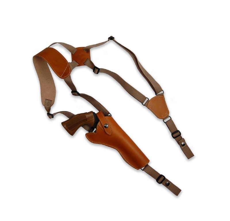 Handmade Tan Leather Vertical Shoulder Holster for Revolvers – Webbing Harness