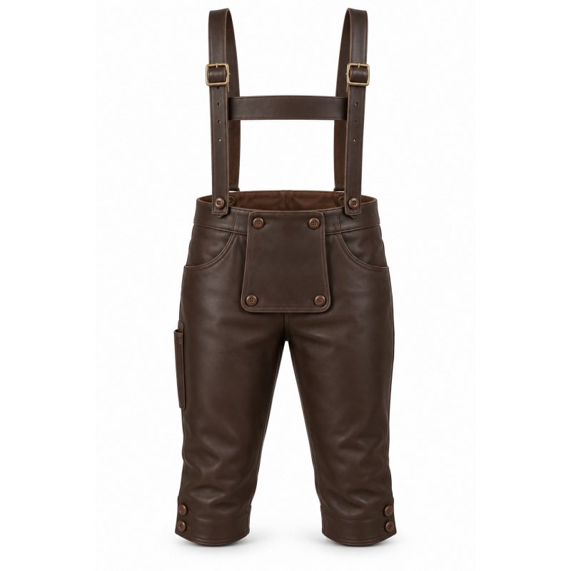 Schlichte Lederhose mit Hosenträgern nach Mass - Vollständiger Knopflatz und Lederhosenträger