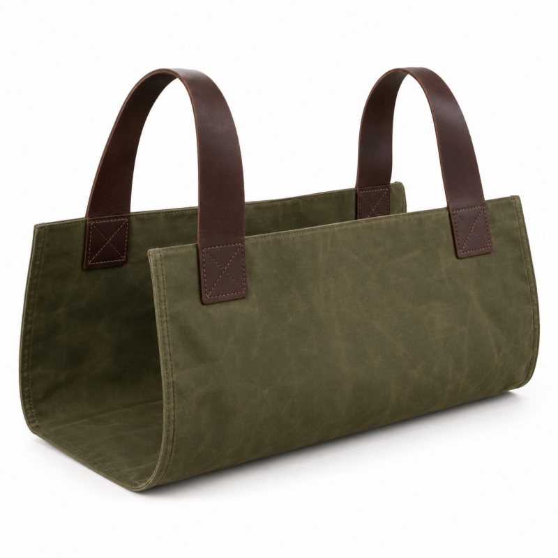 Holzträger aus gewachstem Canvas und Leder - Vollständige Produktansicht