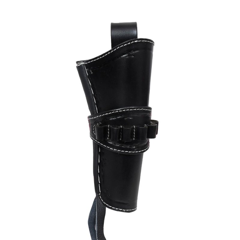 Western Tooled Leather Revolver Holster with ammo loops front view showing classic cowboy belt carry design.