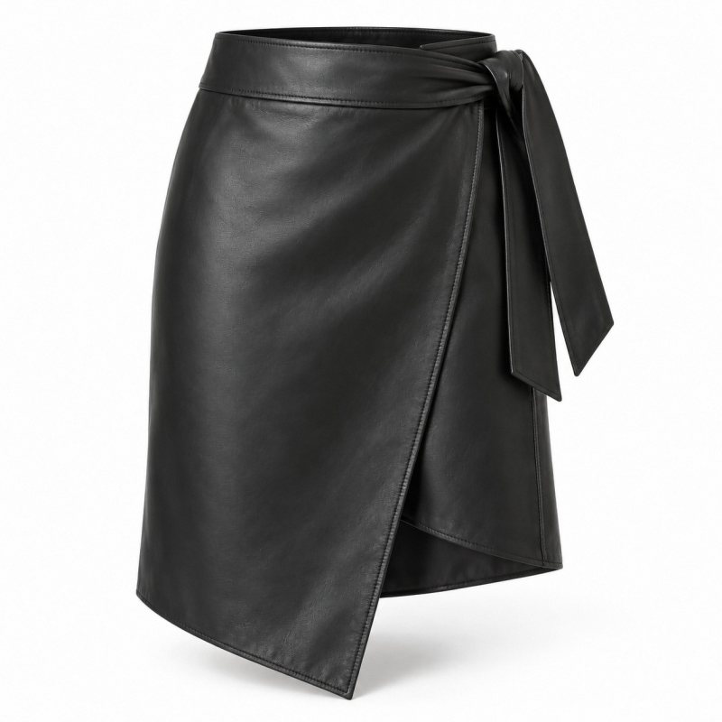Asymmetrischer Damen-Wickelrock aus Leder - Vollständige Produktansicht