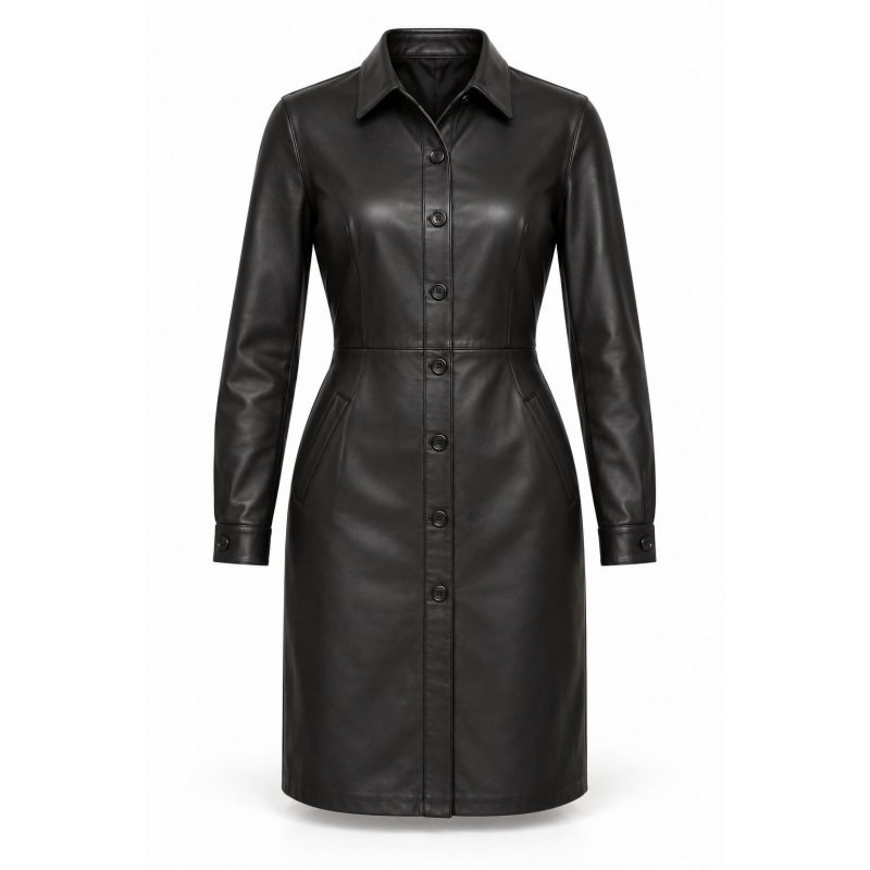 Leder-Hemdkleid für Damen nach Mass - Vollständige Vorderansicht