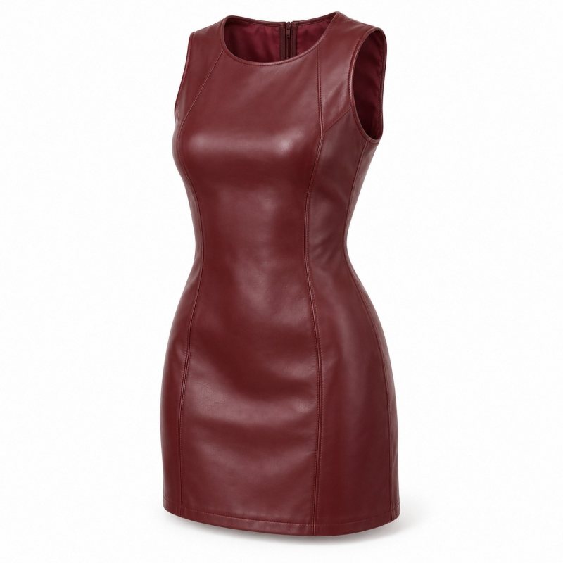 Ärmelloses Damen-Minikleid aus Leder - Vollständige Produktansicht