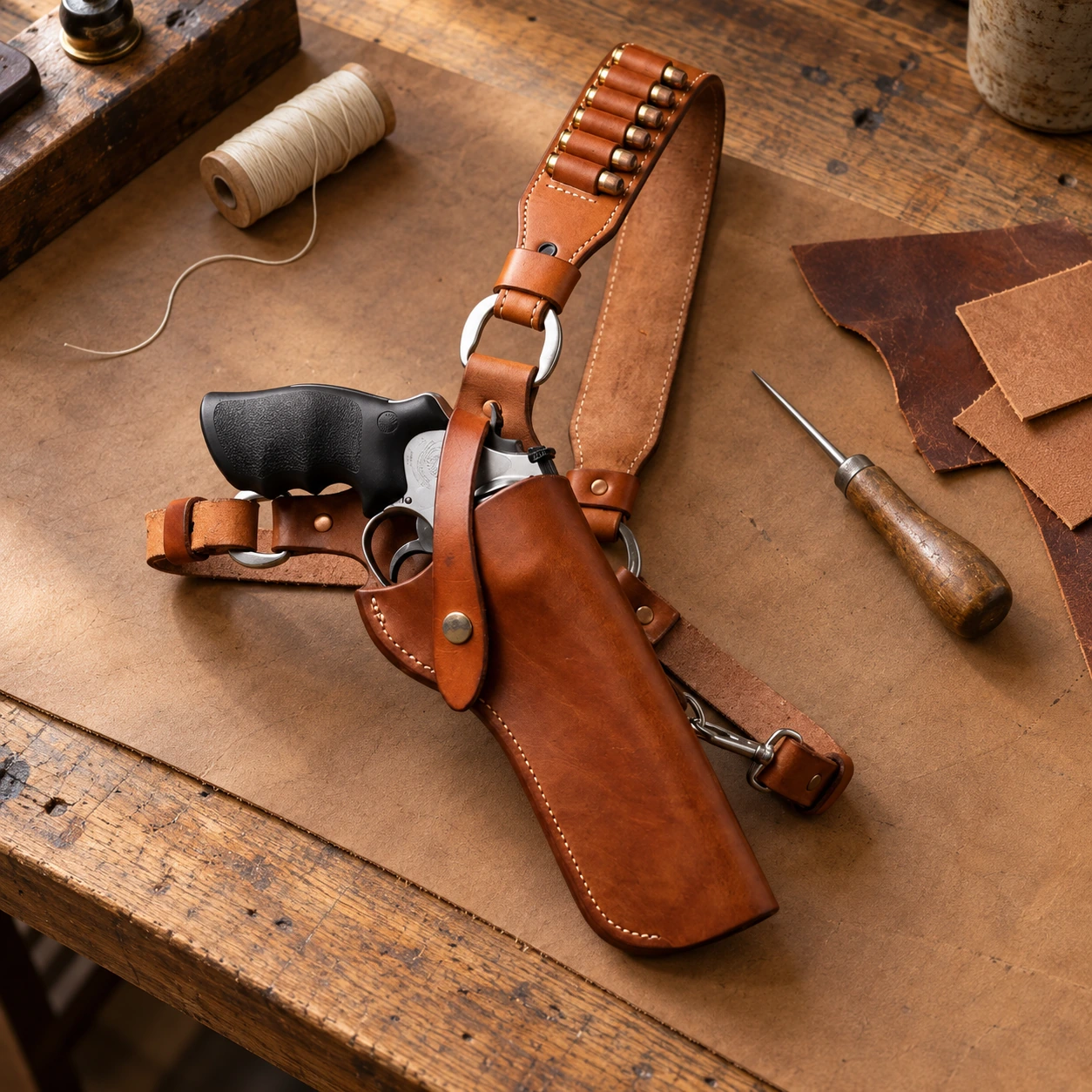 Handgefertigtes Bandolierholster aus Leder