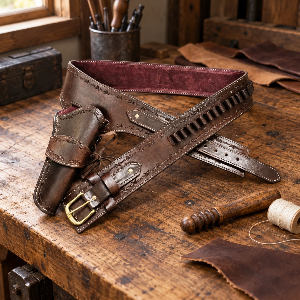 Western-Ledergürtel mit Holster